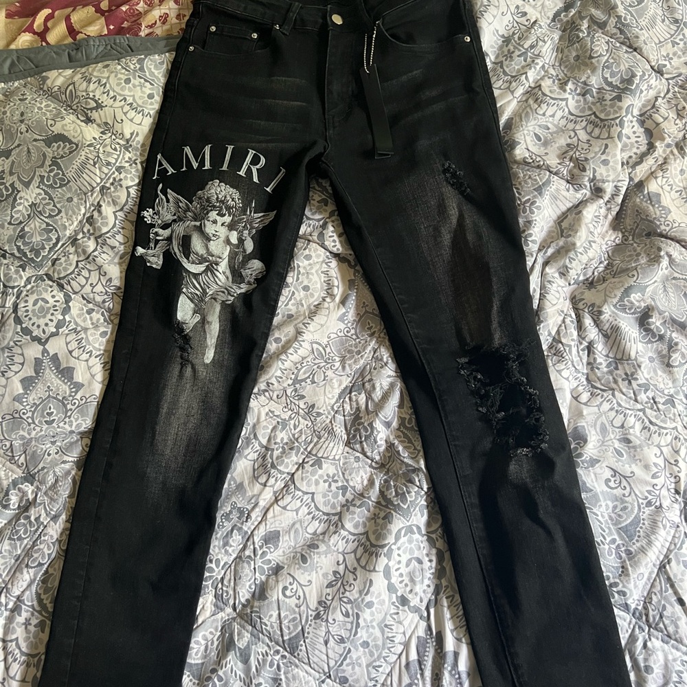 AMIRI Black Jeans with Angel Graphic